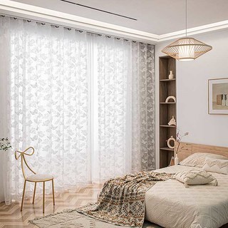 Rose et Papillon Ivoire Blanc Jacquard Floral Dentelle Rideau en Tulle 5