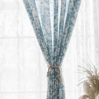 French Country Retro Paysage Porcelaine Bleu et Blanc Rideau Toile 4