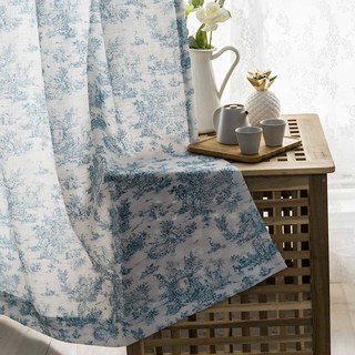 French Country Retro Paysage Porcelaine Bleu et Blanc Rideau Toile 2