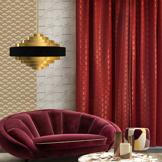 La Couronne des Années Folles Luxe Art Déco Coquillage Motif Rouge & Or Rideau