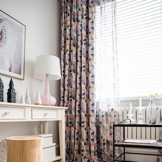 Vigour Multicolore Moderne du Milieu du Siècle Motifs Géométriques Violet Rideaux 1