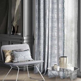 De Luxe Jacquard Gris Argenté Rideau Damassé