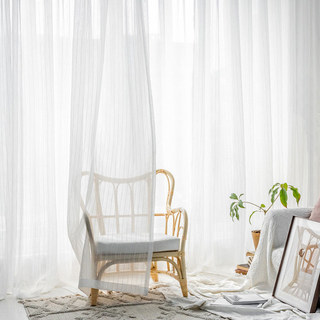 Scandinavian Rayé Blanc Tulle de Coton Voile Rideau 2