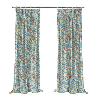 Arbutus Baies Rouges Rideau de Velours Floral Bleu William Morris 4