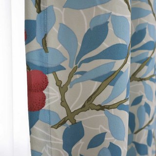Arbutus Baies Rouges Rideau de Velours Floral Bleu William Morris 3