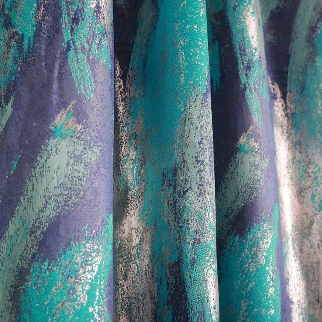 Éblouissante Broderie Luxe Jacquard Turquoise & Bleu Rideau Abstrait 1
