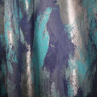 Éblouissante Broderie Luxe Jacquard Turquoise & Bleu Rideau Abstrait 2