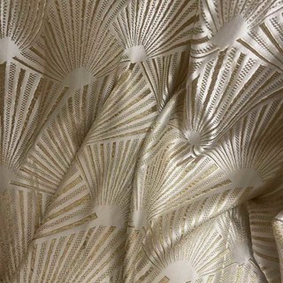 Motif Éventail 3D Jacquard Crème Or Art Déco Géométrique Rideaux Occultants 5