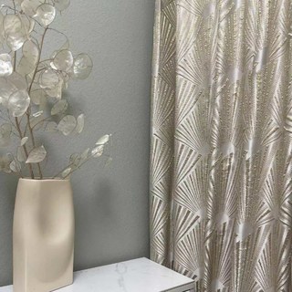 Motif Éventail 3D Jacquard Crème Or Art Déco Géométrique Rideaux Occultants 1