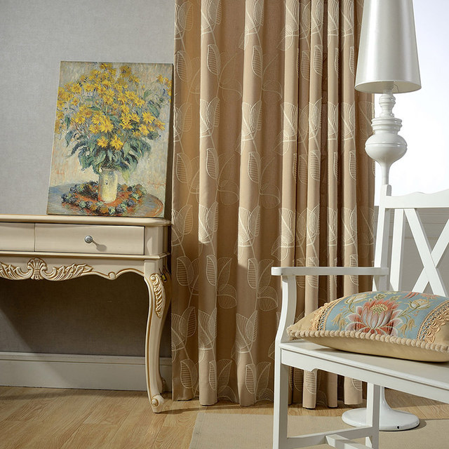 Feuilles d'automne brodées rideau marron clair mocha 1