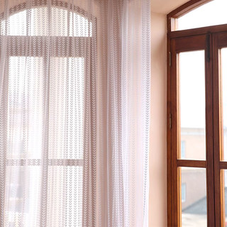 Chevron Rayé Jacquard Blanc Voilage Transparent Rideau 6