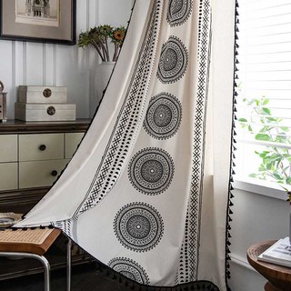 Rideaux bohèmes géométriques noir et blanc Mandala