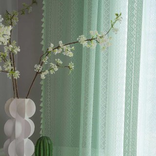 Wanderlust Weaves Geométriques en Dentelle Tulle Vert Menthe Rideaux Bohèmes