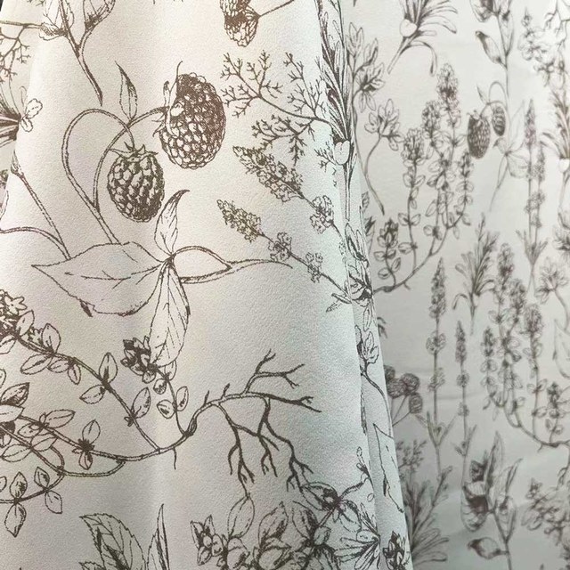 Berry Meadow Mocha Brun Fleurs Chenille Rideaux 1