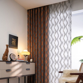 Rideau occultant géométrique terracotta orange avec motif losange et frange 4