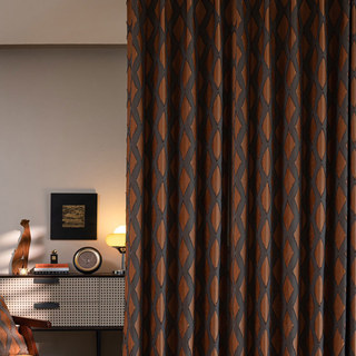 Rideau occultant géométrique terracotta orange avec motif losange et frange 2