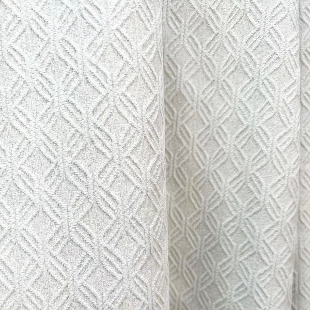 Diamond Patchwork Géométrique Chenille Crème Blanc Cassé Rideau 1