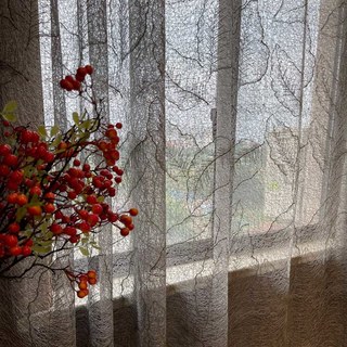 Feuilles d'or brodées rideau en tulle gris 1