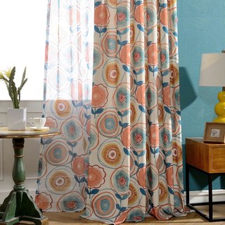 Circle Dance Multicolore Rouge Jaune Bleu Rideau Floral Moderne du Milieu du Siècle 3