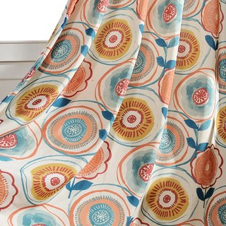 Circle Dance Multicolore Rouge Jaune Bleu Rideau Floral Moderne du Milieu du Siècle 2