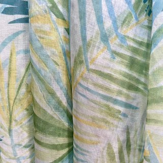 Palm Delight Feuilles Tropicales Vert Bleu Rideau Voile 2