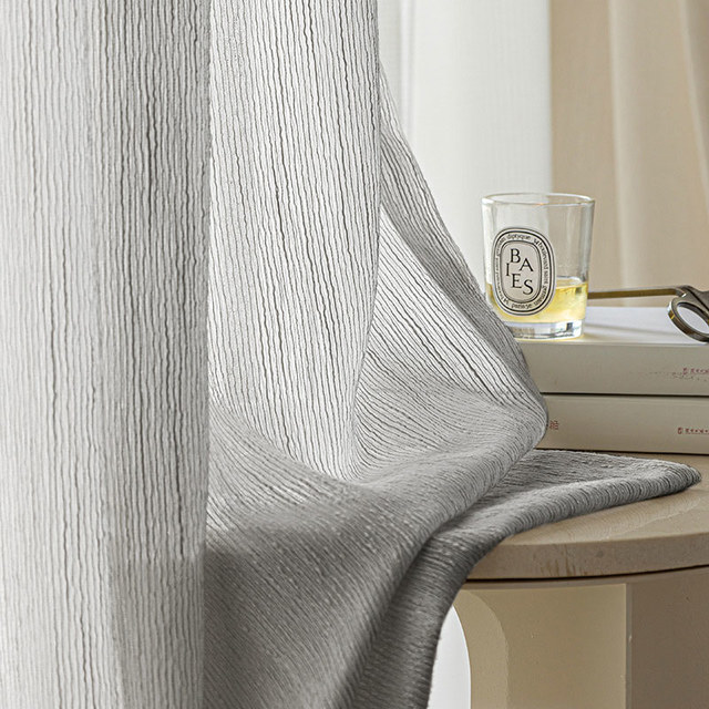 Fleecy Cloud Gris Texturé Voilage Rayé Rideau 1