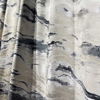 Marbre Luxe Jacquard Texturé Anthracite & Crème Rideau avec Paillettes Dorées