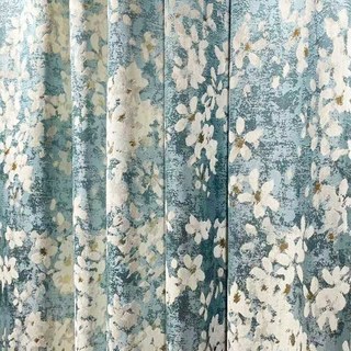 Esprit Printanier Rideau Floral Bleu & Blanc avec Détails Dorés 8