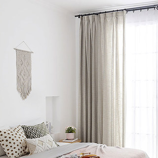 Agritourisme Charme Lin Style Gris Gingham Check Rideaux 2
