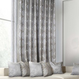 Deco Diamond Jacquard Géométrique Taupe Gris Rideaux en Faux Soie