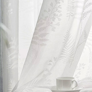 Feuilles Murmurantes Rideau Voile Floral Ivoire Blanc 1