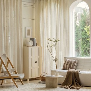 Bliss Rayé Lin Style Voile Rideau Crème 5