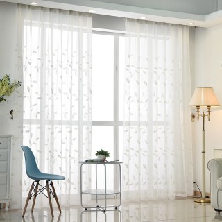 Creeper's Whisper Rideau en Voile Brodé Feuilles Ivoire Blanc 5