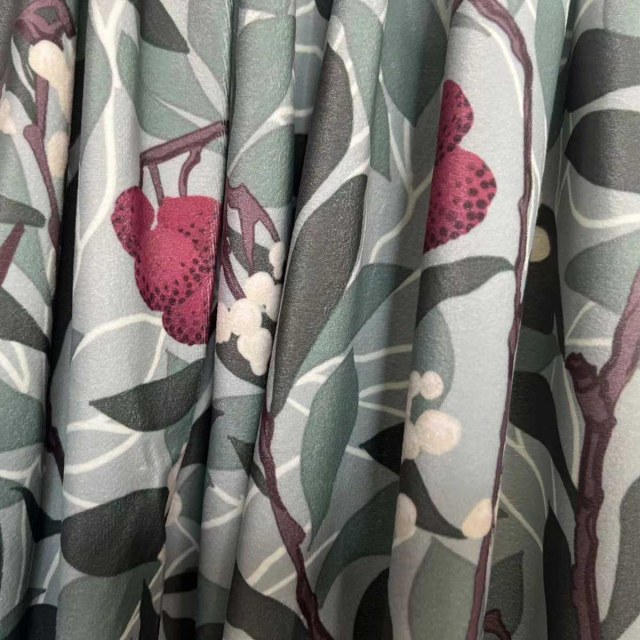 Arbutus Baies Rouges William Morris Vert Floral Rideau de Velours 1