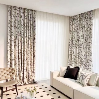 Dreamweave Noir et Blanc Abstrait Ligne Art Chenille Rideau 3