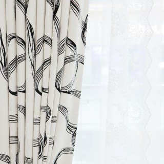 Dreamweave Noir et Blanc Abstrait Ligne Art Chenille Rideau 2