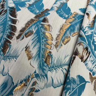 Feuille de Banane Bonheur Rideaux Tropicaux Bleu Canard et Or 6