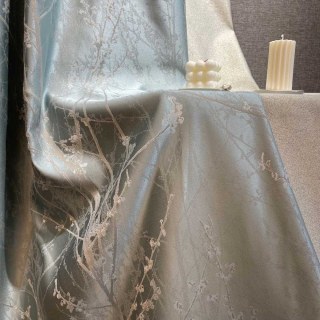 Branches de fleurs bleu canard abstrait Rideau Blossom 2