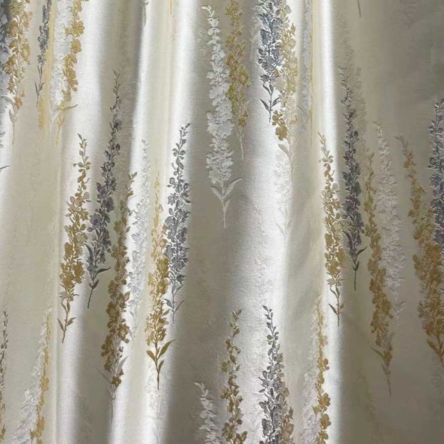 Élégance Lavande Rideaux Floraux Jacquard Crème Or Luxueux 1