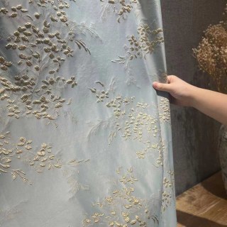 Bouquet Printanier 3D Jacquard Bleu Pastel et Or Rideaux Floraux Abstraits 2