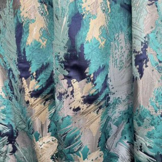 Brouillard de Jungle Luxe Jacquard Turquoise Bleu Abstrait Rideaux 3
