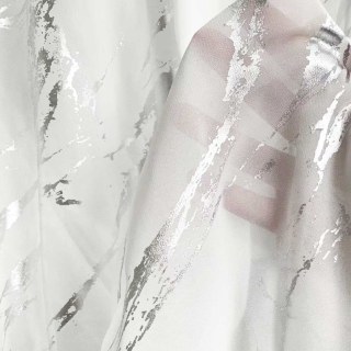 Rideaux en Voile Abstrait Marbre Lunaire Blanc et Argent 5