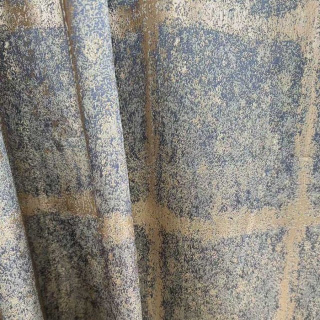 Rideaux à carreaux géométriques bleu brumeux effet vieilli 1