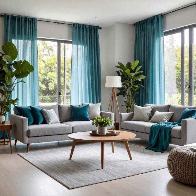 Smarties Soft Teal Sheer Voile Rideau 1