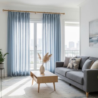 Une Touche de Brume Ensoleillée Rideau Voile Bleu 2