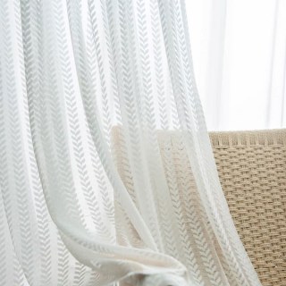 Chevron Rayé Jacquard Blanc Voilage Transparent Rideau 2
