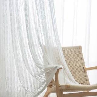 Chevron Rayé Jacquard Blanc Voilage Transparent Rideau 3