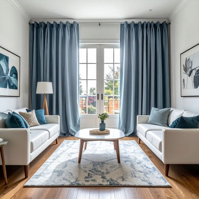 Double Plush Haze Blue Chenille Blackout Rideau occultant en chenille bleu brumeux et double peluche 1