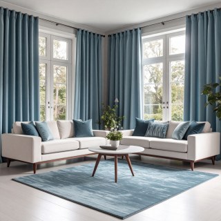 Double Plush Haze Blue Chenille Blackout Rideau occultant en chenille bleu brumeux et double peluche 3