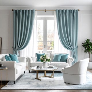 Rideaux de velours bleu canard lustré 2